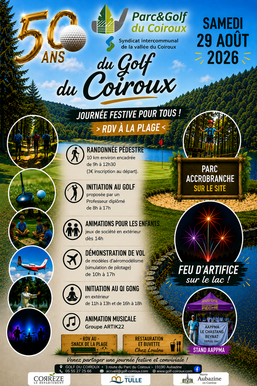 Programme des 50 ans du Golf du Coiroux le samedi 29 août 2026